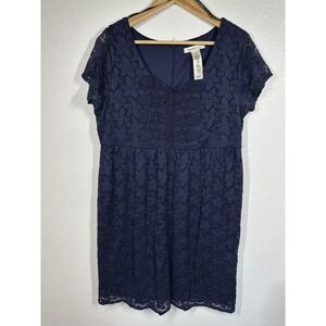 Laundry By Design Dress Womens 14 Navy Blue Lace Short Sleeve Lined Floral